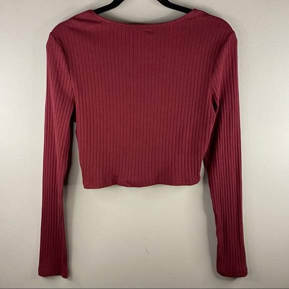 SHEIN Red Ribbed Knit Cropped Long Sleeve Top - Picture 3 of 4